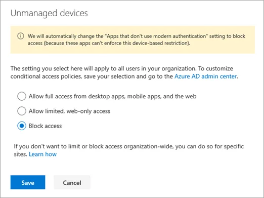 Conditional access for unmanaged devices