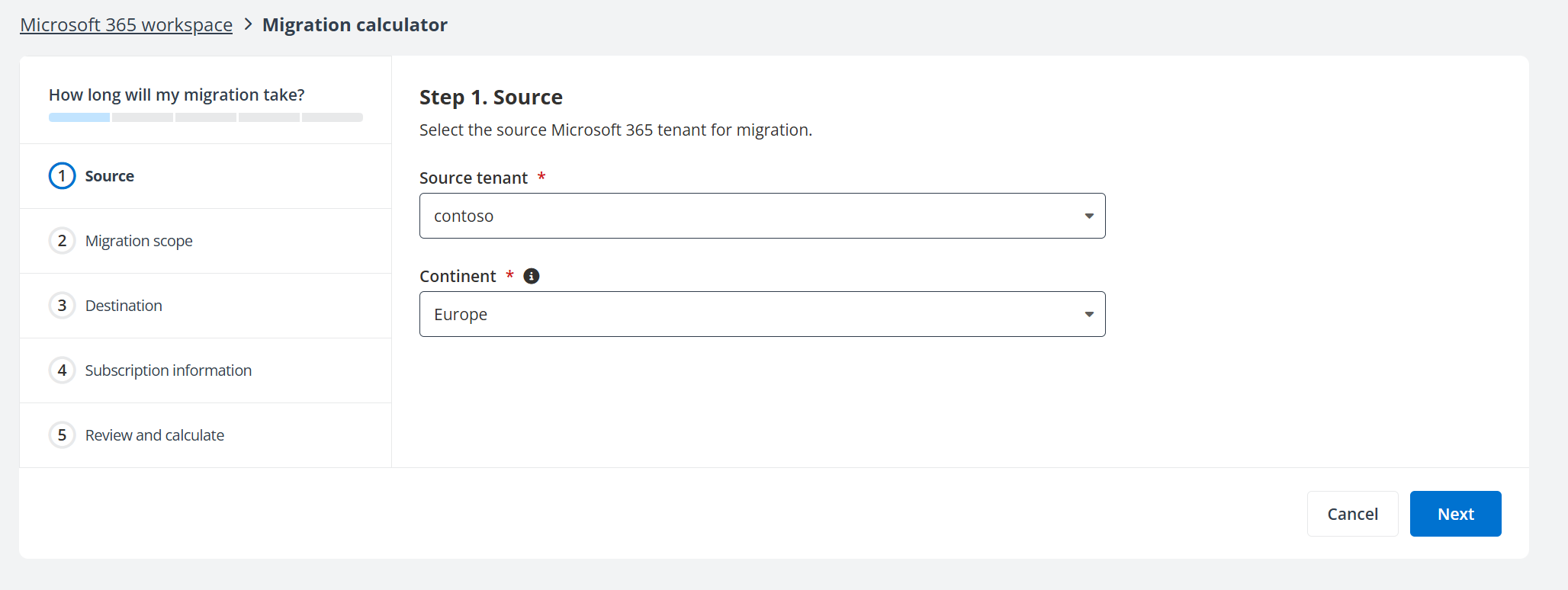 Configure Migration Esimates step 1