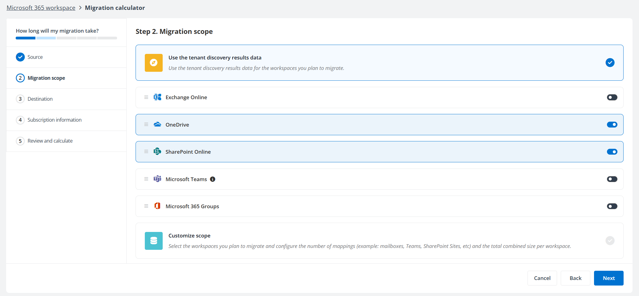 Configure Migration Esimates step 2