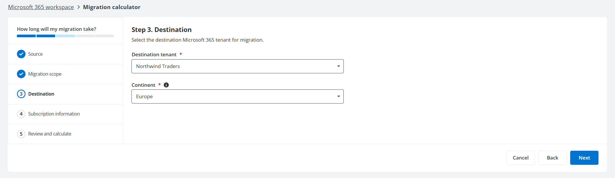 Configure Migration Esimates step 3