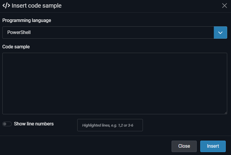 code snippet modal window